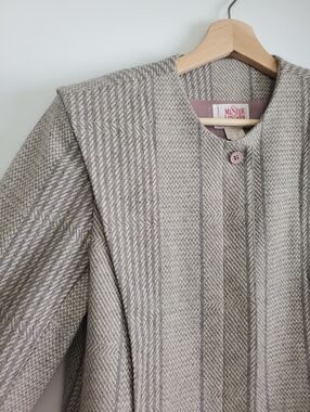 Vintage 80s Blazer Mister Leonard Wool Large Suit Jacket Neutral Tweed Plaid